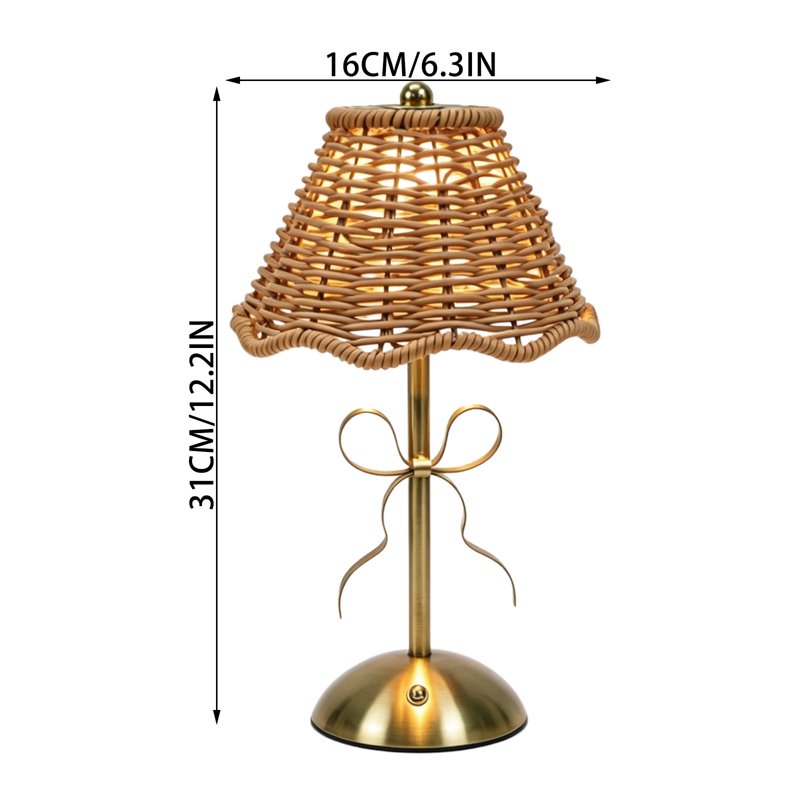 Cordless Rattan Table Lamp with Touch Dimming and USB Rechargeable Nightstand Light for Bedroom Living Room Patio