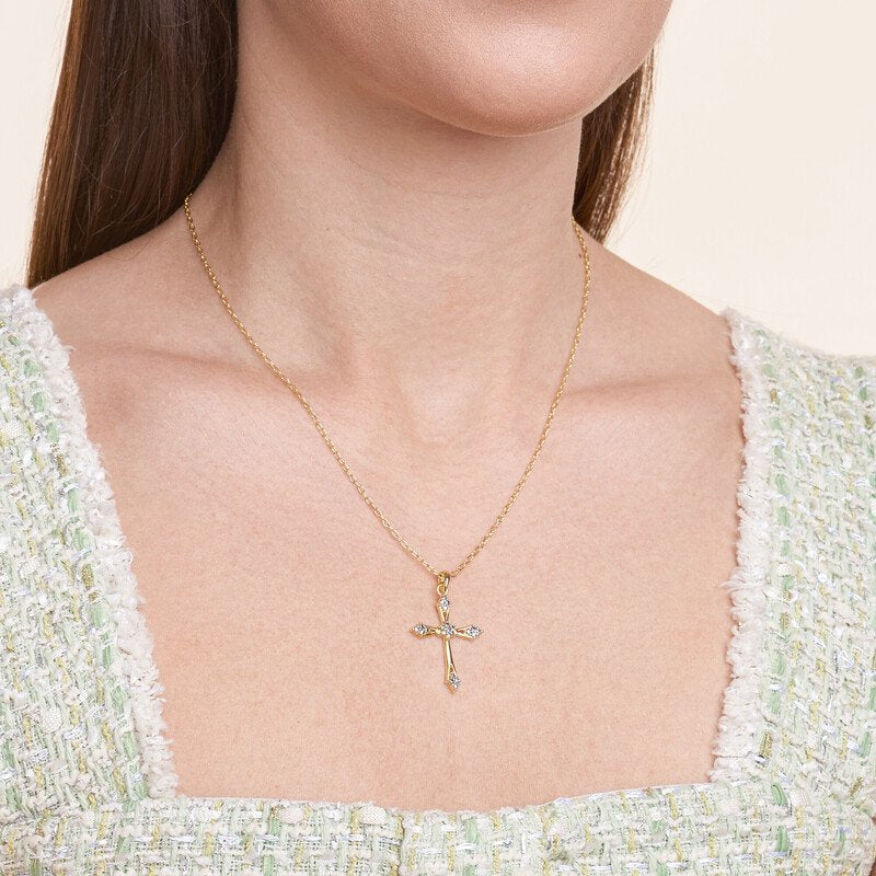 Silver & Gold Tone Cross Pendant Necklace with Diamond Accent, 18 Inch