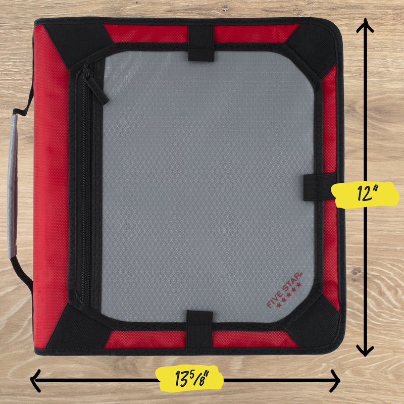2-Inch Red Expanding Zipper Binder with 5-Tab File System & Carry Handle