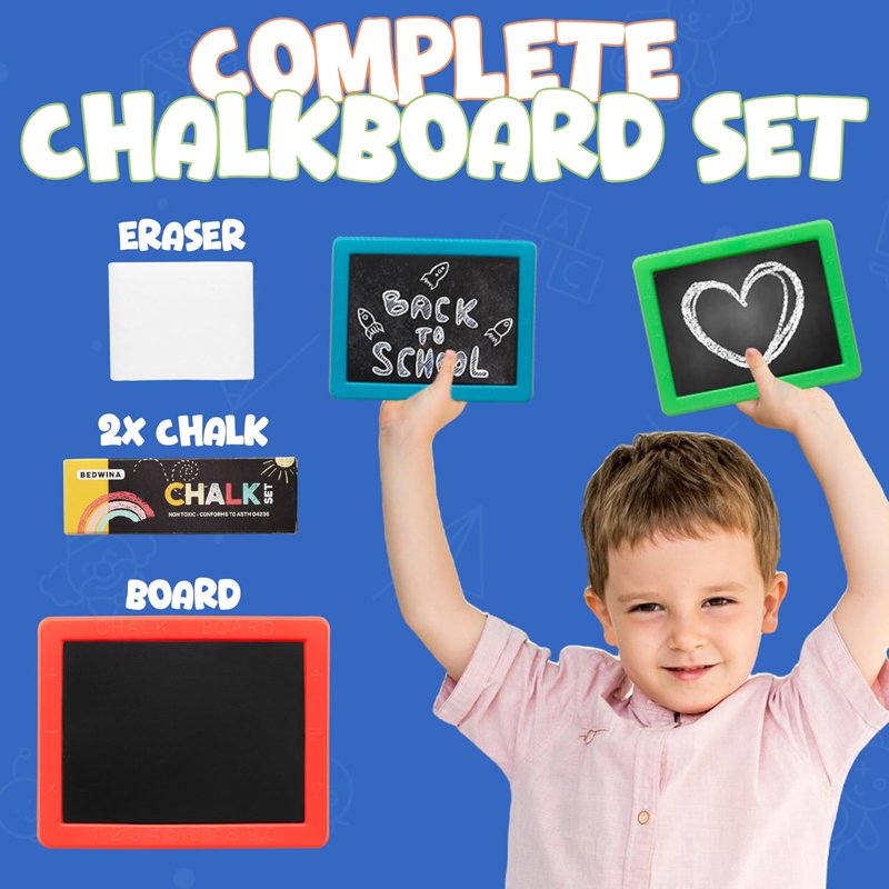 Mini Chalkboard Sets for Kids - Pack of 24 with Chalk & Eraser - Party & Learning Supplies