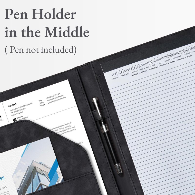 Portfolio Binder with Document Organizer & Business Card Holder - Faux Leather