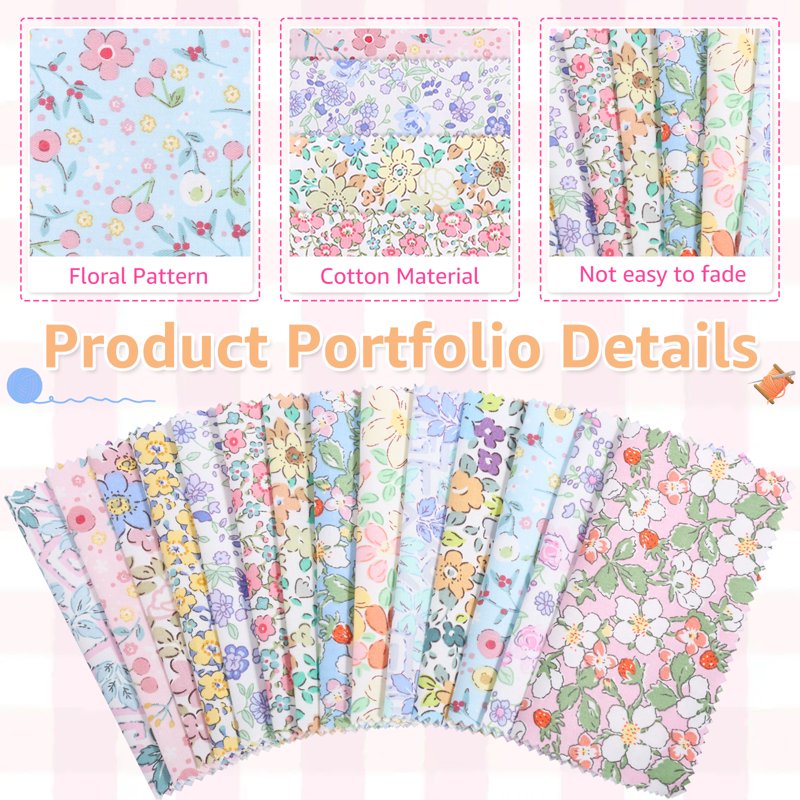 Colorful Fabric Squares Quilt Patchwork Set 126 pcs 5x5 inch Cotton for Sewing Craft