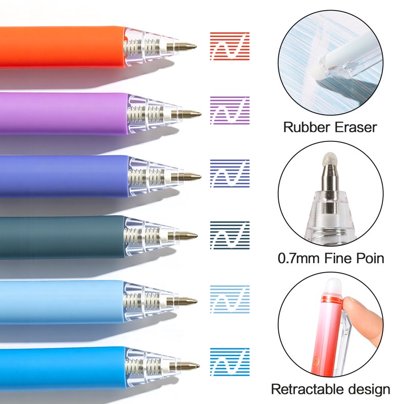 Erasable Gel Pens Set - 24 Assorted Fine Point Retractable Pens with Erasers