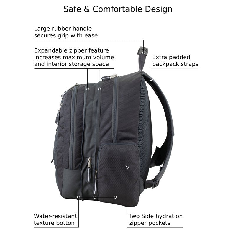 Unisex 19-Inch Expandable Recycled Backpack for School Travel & Sports