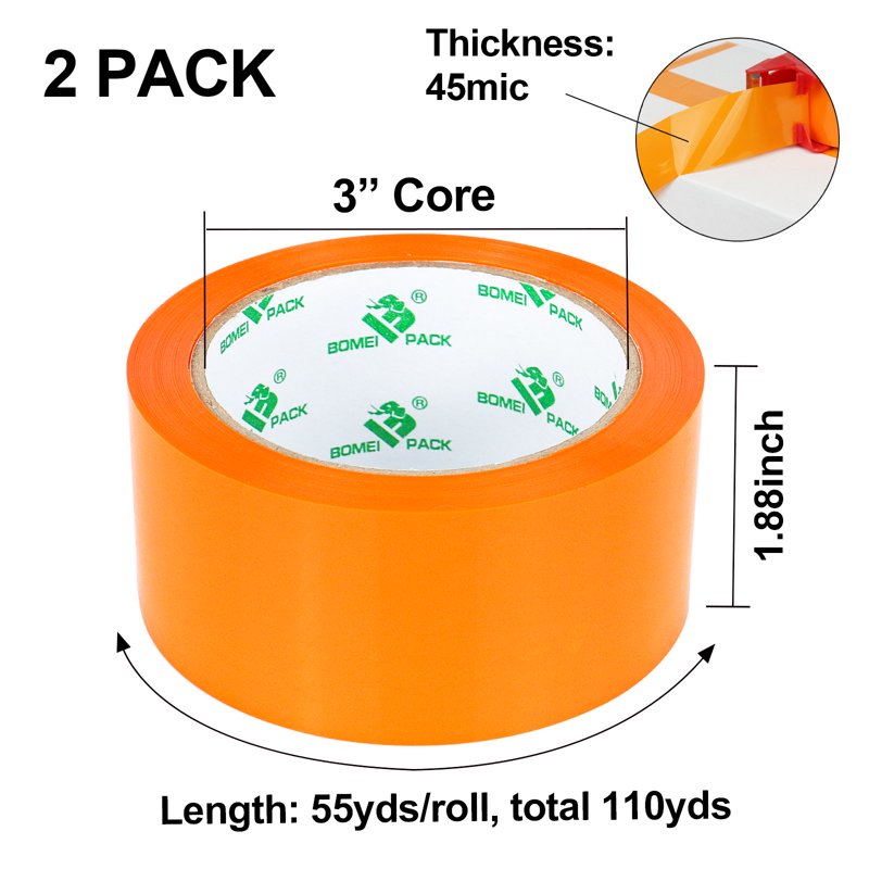 Heavy-Duty Orange Packing Tape with Dispenser - 1.88 Inch x 55 Yards, Refill Rolls Included