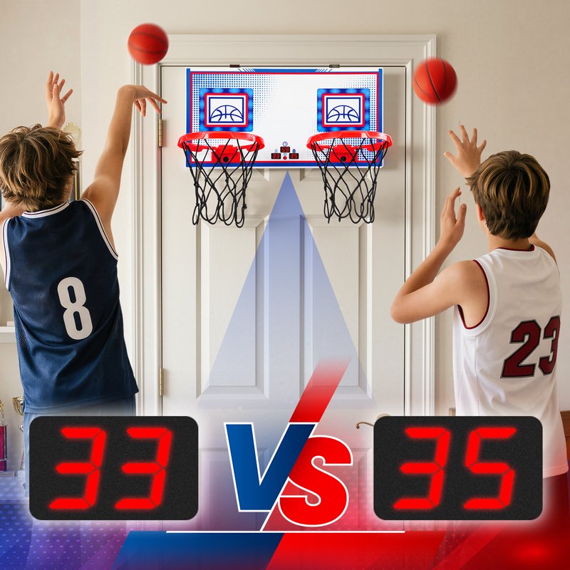 Indoor Over-the-Door Basketball Hoop with Electronic Scoreboard & LED Lights