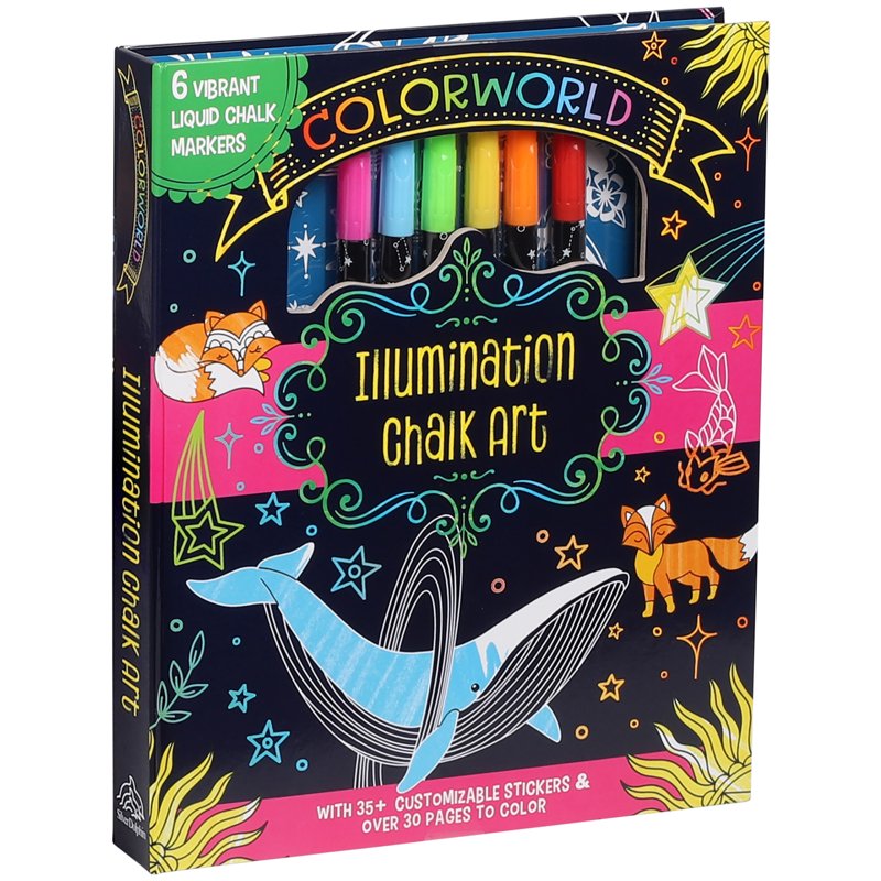 ColorWorld Chalk Art Kit with Glitter Stickers & Coloring Pages - Kids Creative Craft Set