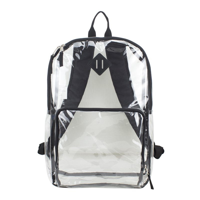 Clear Backpack with Front Pocket & Adjustable Straps - Unisex Travel School Bag