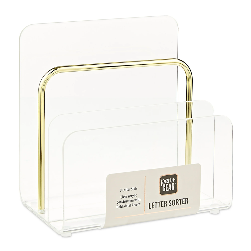 Acrylic Letter Sorter Desktop Organizer with 3 Slots - Clear Office Desk Storage