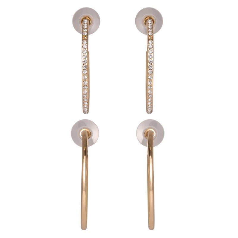 Gold-Tone Hoop Earrings with Cubic Zirconia Set for Women