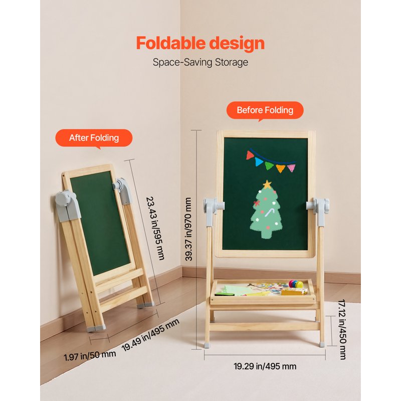 Kids Art Easel with Whiteboard & Chalkboard - Adjustable Double-Sided Wooden Drawing Station