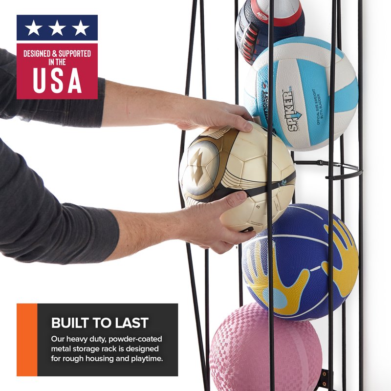Wall-Mounted Ball Storage Rack for Garage Sports Equipment Organizer