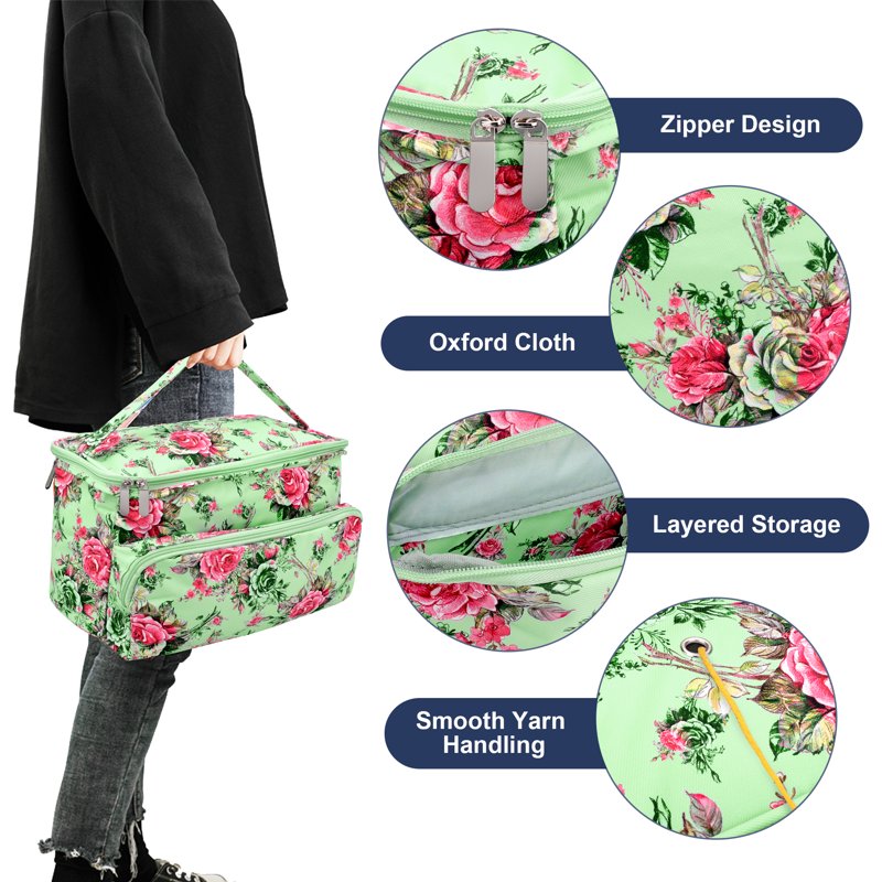 Large Yarn Storage Tote Bag for Knitting and Crocheting - Portable Organizer with Pockets