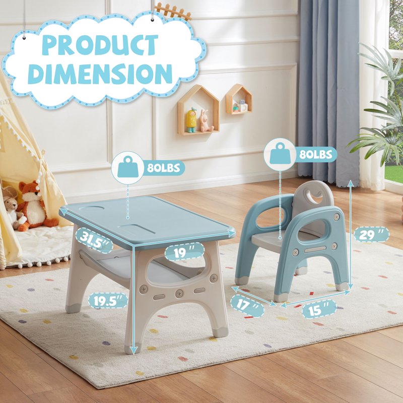 Kids Activity Table and Chair Set Waterproof 3-Piece for Children