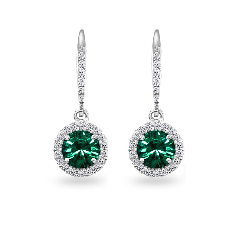 Sterling Silver Green Swarovski Crystal Drop Earrings with Halo Design