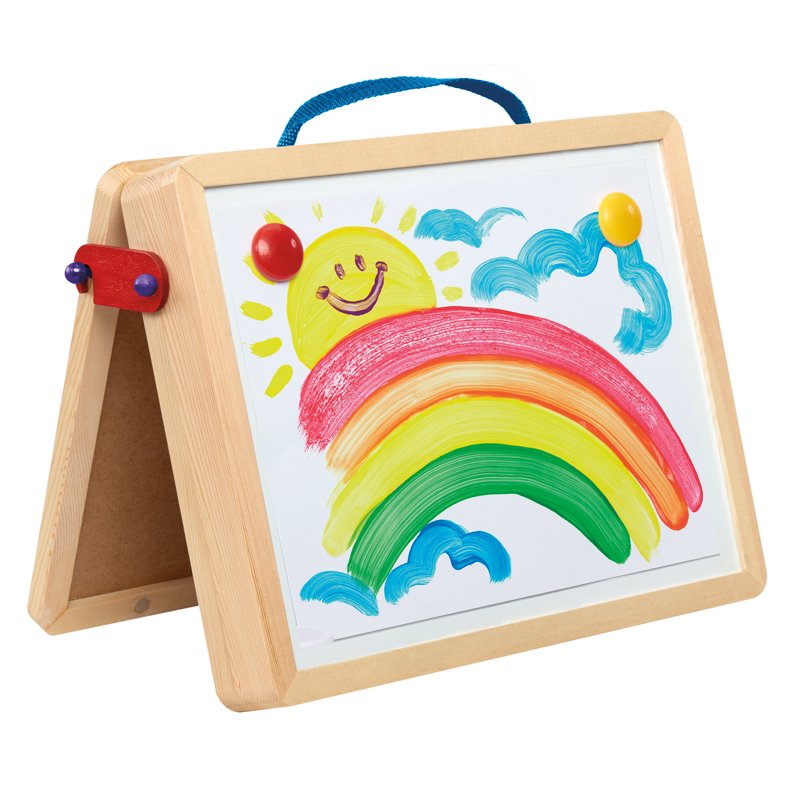 Portable Wooden Art Easel with Chalkboard and Dry Erase Board for Kids