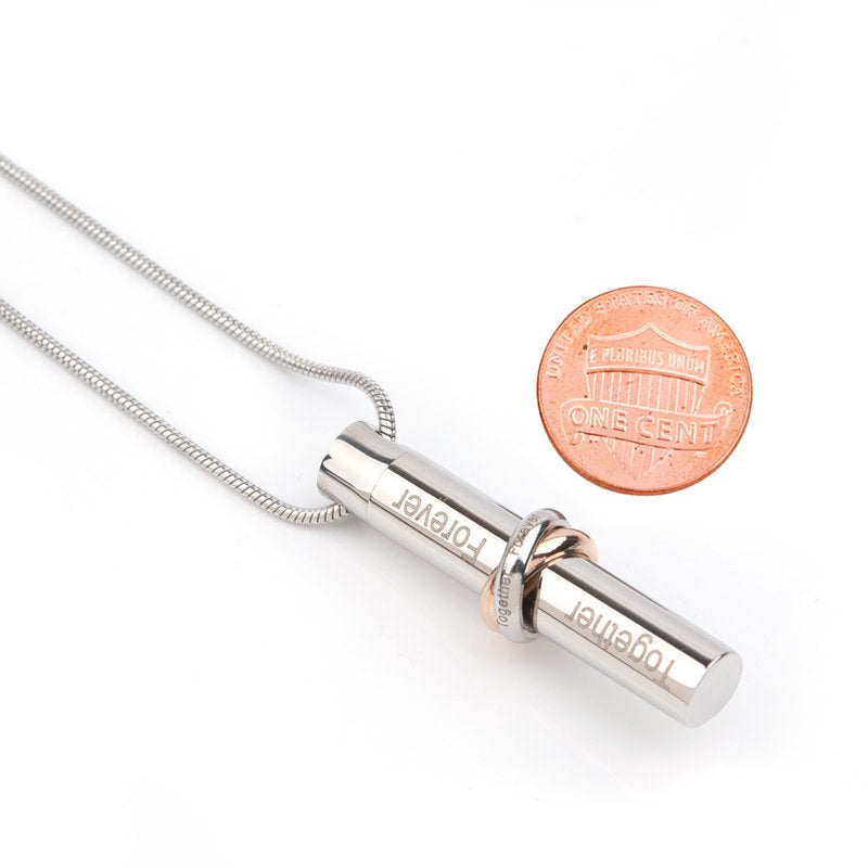 Cylinder Memorial Cremation Jewelry Necklace Ashes Holder - Together Forever