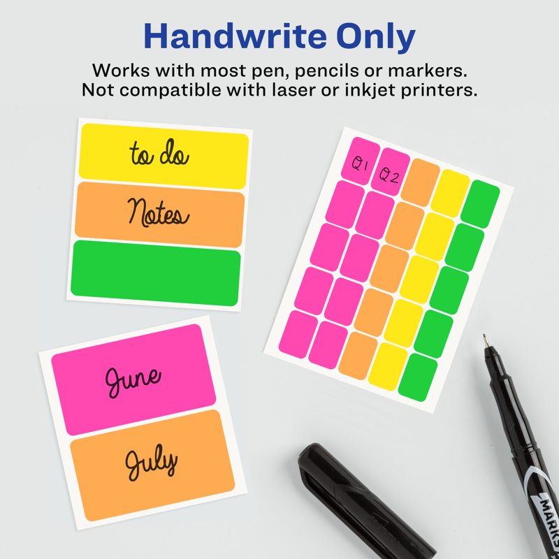 Neon Removable Labels 1/2 x 3/4 Inch, Handwrite, Color-Coded, Pack of 525