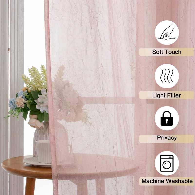MKHILL Blush Pink 42x14-Inch Crushed Valances, 2 Pack - Lightweight Rod Pocket Window Treatments