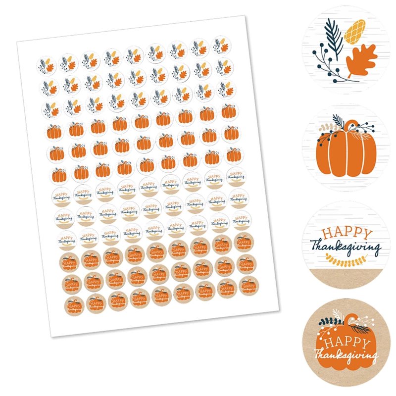 Thanksgiving Candy Sticker Labels - Fall Harvest Party Favors, 108 Round Peel & Stick Decorations