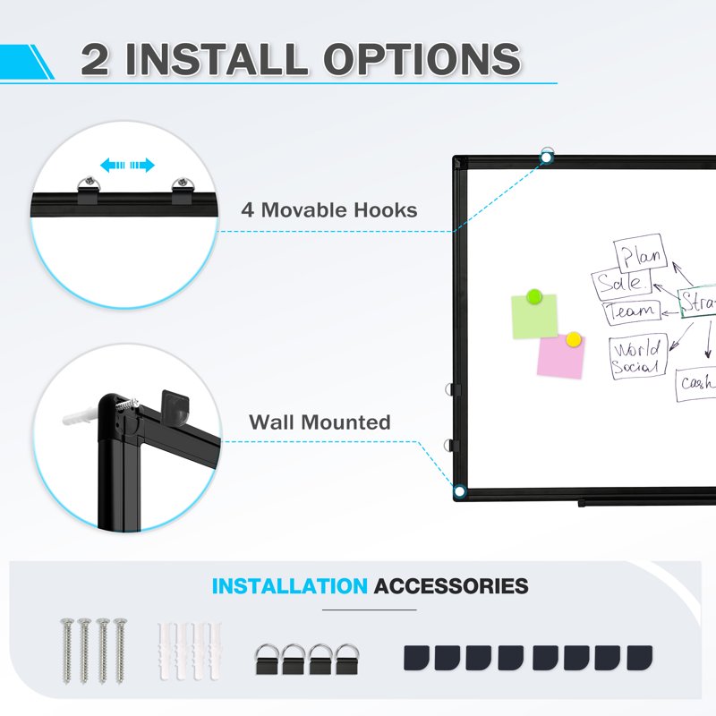 Magnetic Double-Sided Whiteboard 24x18 Inch for Office Home Classroom