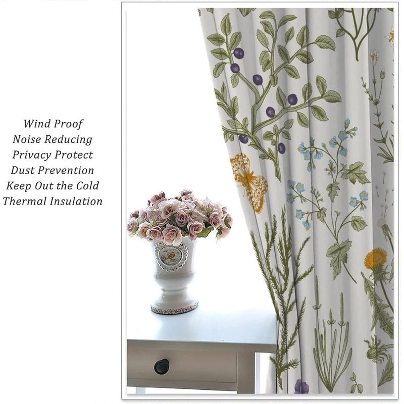 Botanical Floral Curtain Set - Decorative Window Drapes for Bedroom & Living Room