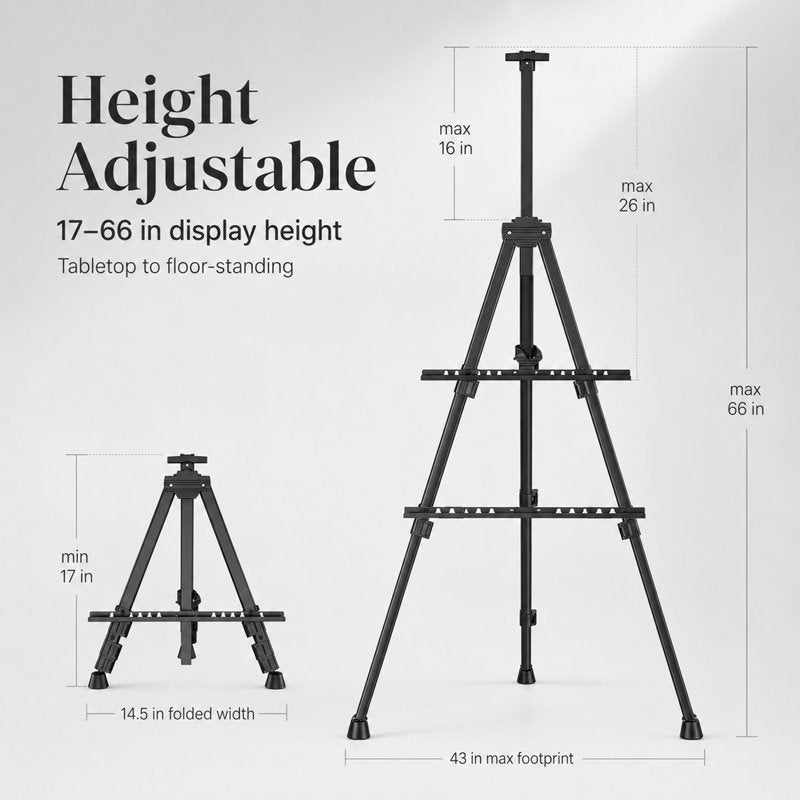 Adjustable Folding Metal Easel Stand for Paintings Signs & Displays