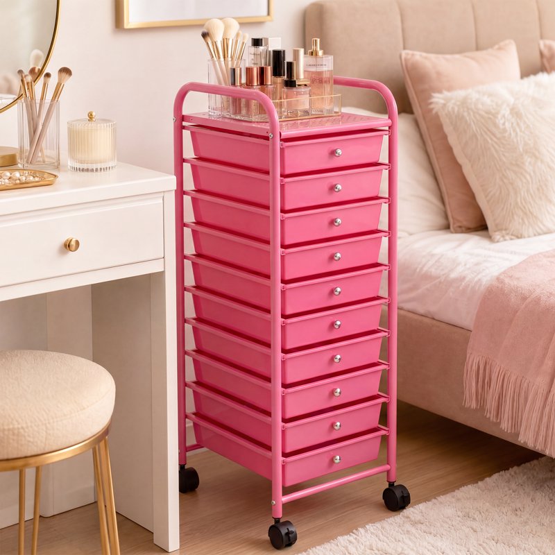 10-Drawer Mobile Storage Cart with Metal Frame & Locking Wheels - Multi-Purpose Organizer