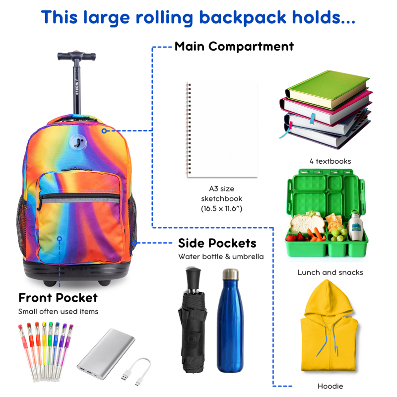 Unisex Rolling Backpack for School & Travel - 18-Inch Capacity