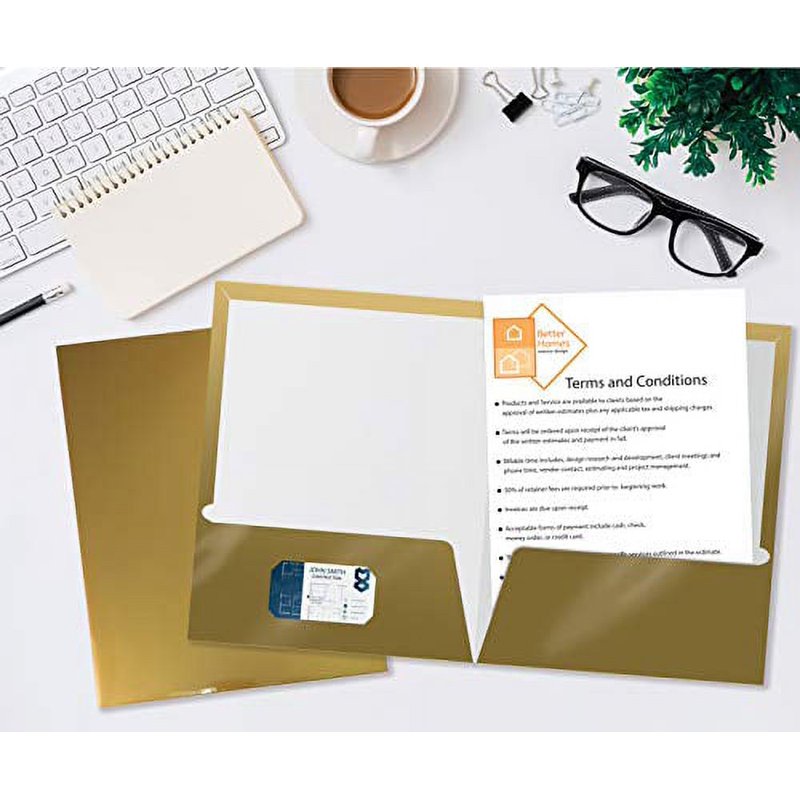 Gold Pocket Folder Set - Laminated 8.5x11 inch, 25 Pack for Office & School