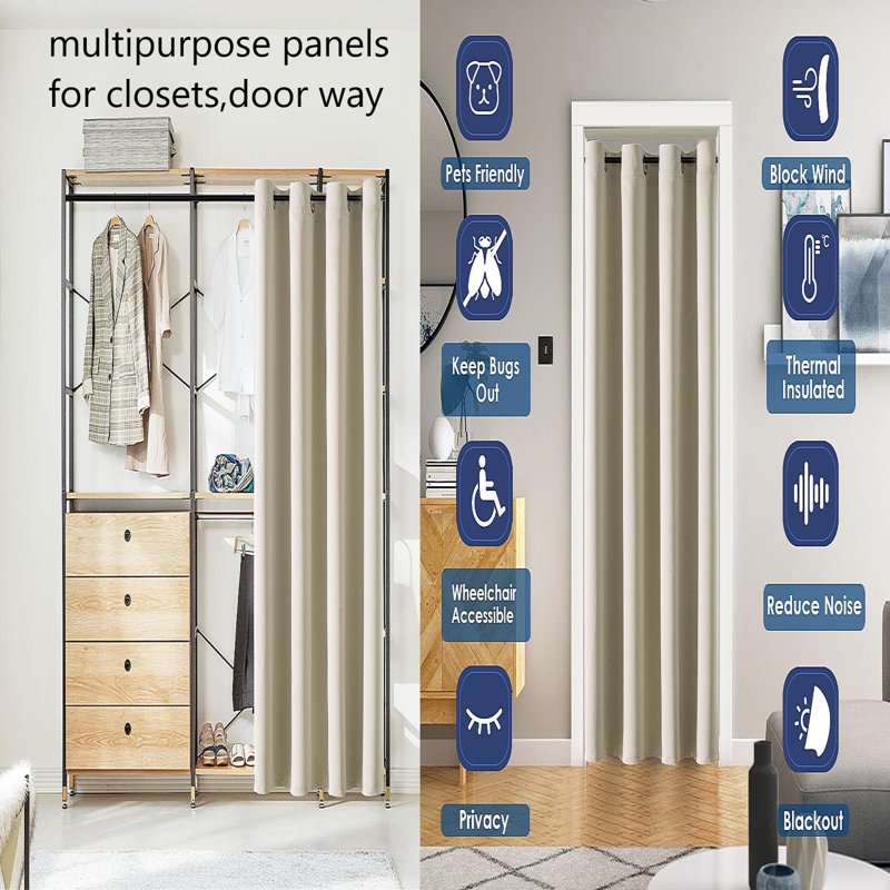 Blackout Door & Closet Curtain 37x84 Insulated Thermal Grommet Top