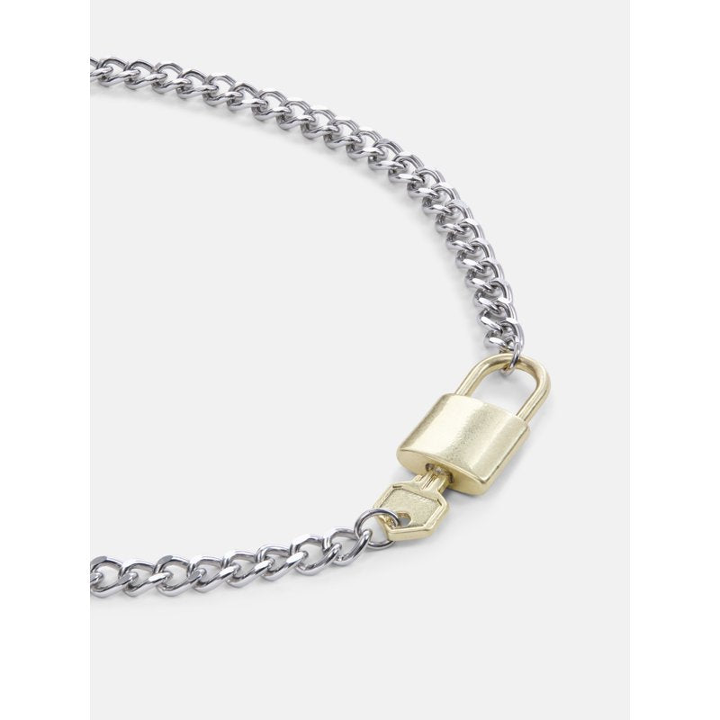 Women’s Padlock Key Necklace - Rhodium & Brass Tone Modern Jewelry