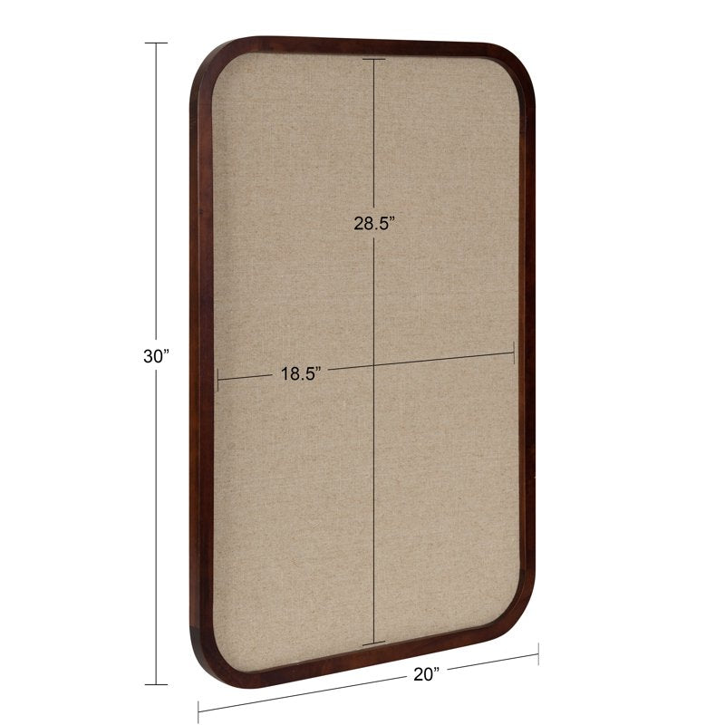 Transitional Pinboard Wall Organizer 20x30 with Fabric Surface - Walnut Brown