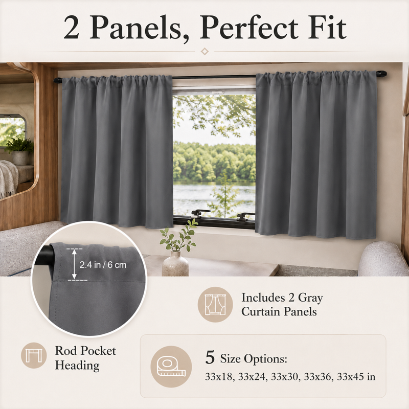 RV Blackout Curtain Panels - Noise & Light Blocking Short Drapes for Caravans & Jets