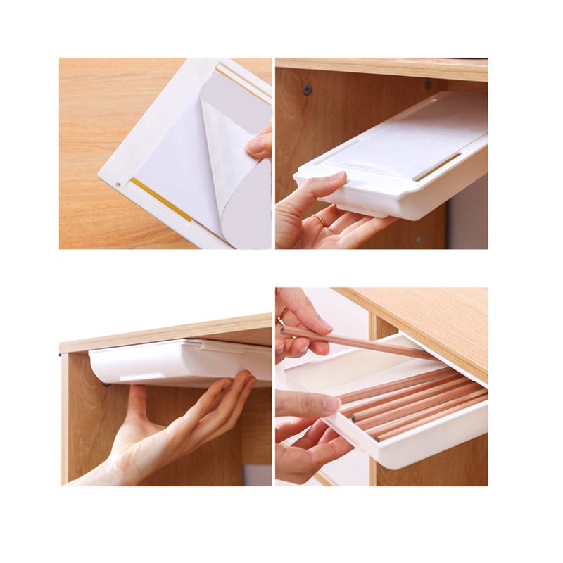Under-Desk Drawer Organizer and Pen Holder for Workspace Storage