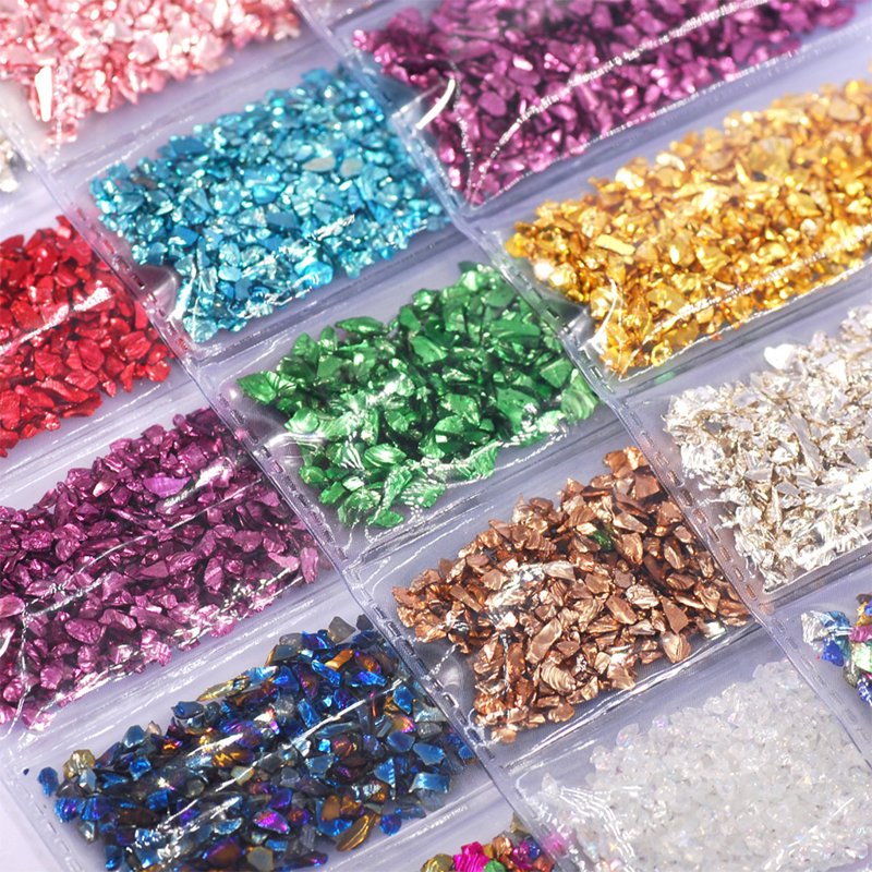 Glitter Irregular Glass Chips for Resin Crafts Jewelry Filling - 6 Colors