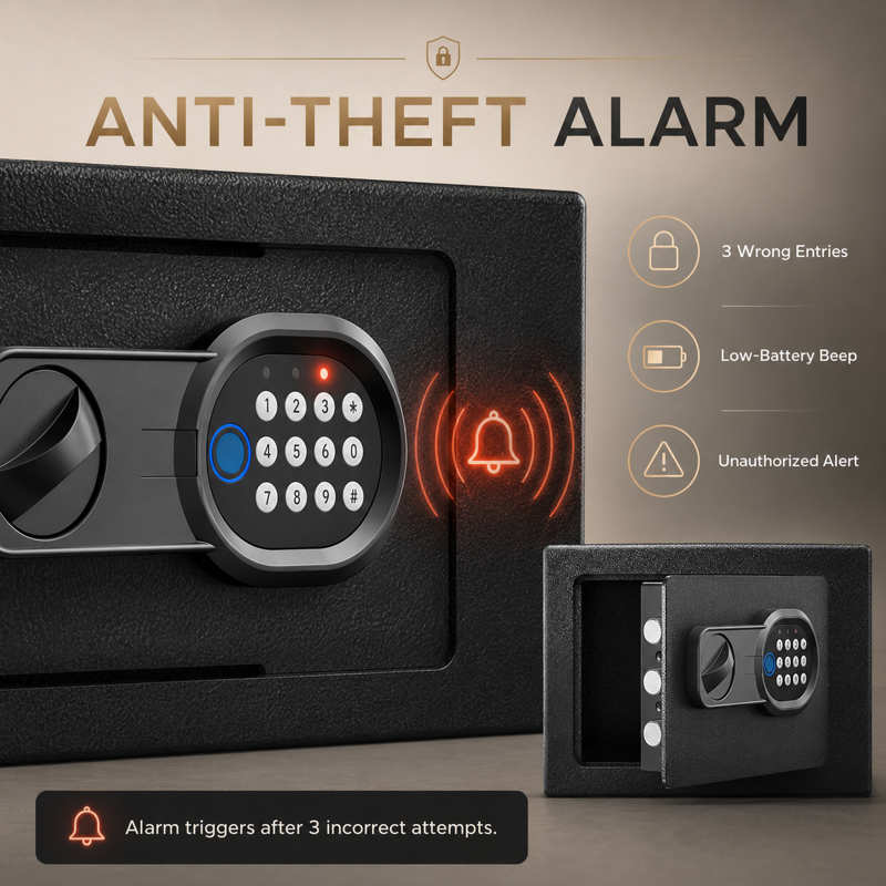 Biometric Security Safe Box 0.44 Cu Ft with Electronic Keypad Wall Mount & LED Light