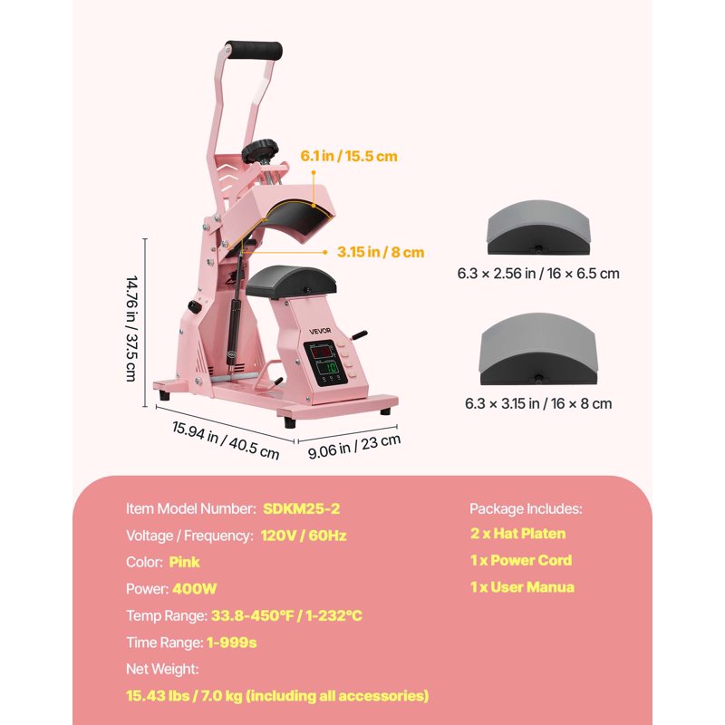 Hat Heat Press Machine with 2 Interchangeable Platens for Sublimation & HTV