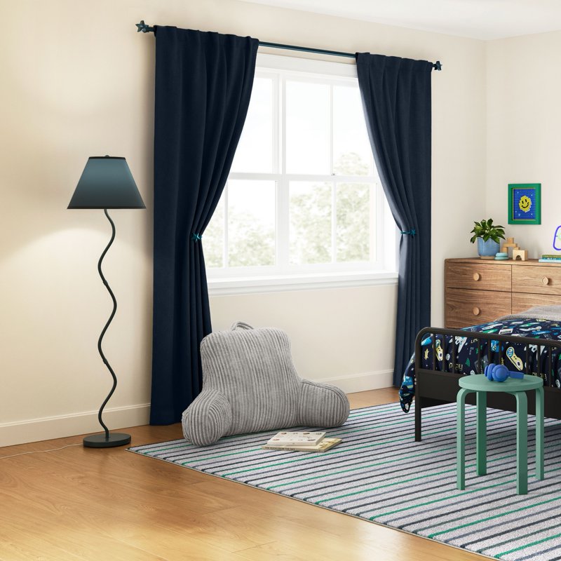 Kids Floor Lamp with Linen Shade - Modern Curvy Design, 58 Inch Height