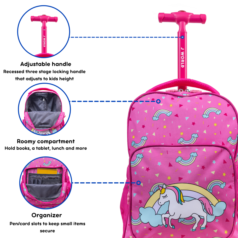 Kids Sparkle 15-Inch Rolling Backpack for School & Travel - Unicorn & More