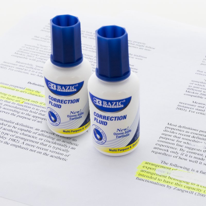 Bazic Correction Fluid, 0.7 fl oz (20 mL) Bottle – 2 Count with Bristle Brush