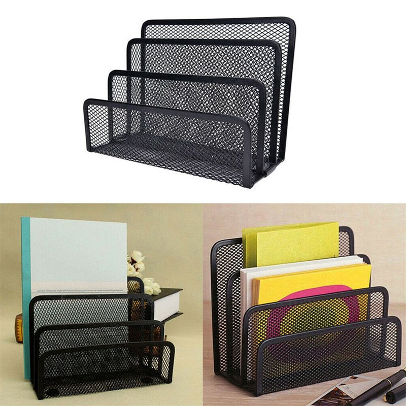 Desk Mail Organizer with 3 Metal Mesh Compartments - Office Desktop Storage