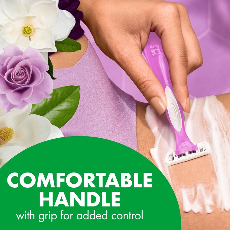Disposable Razors for Women with 3 Blades & Rose Magnolia Scented Handles - 3 Pack