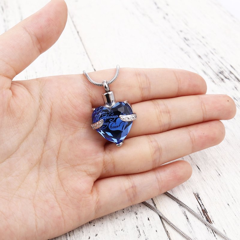 Heart Cremation Necklace with Rhinestones - Memorial Jewelry for Ashes & Remembrance