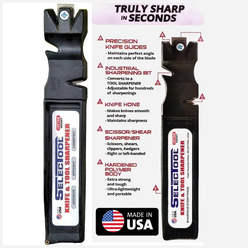 Manual Knife and Tool Sharpener - Handheld Scissor & Axe Sharpener, Reversible Carbide Insert, Black