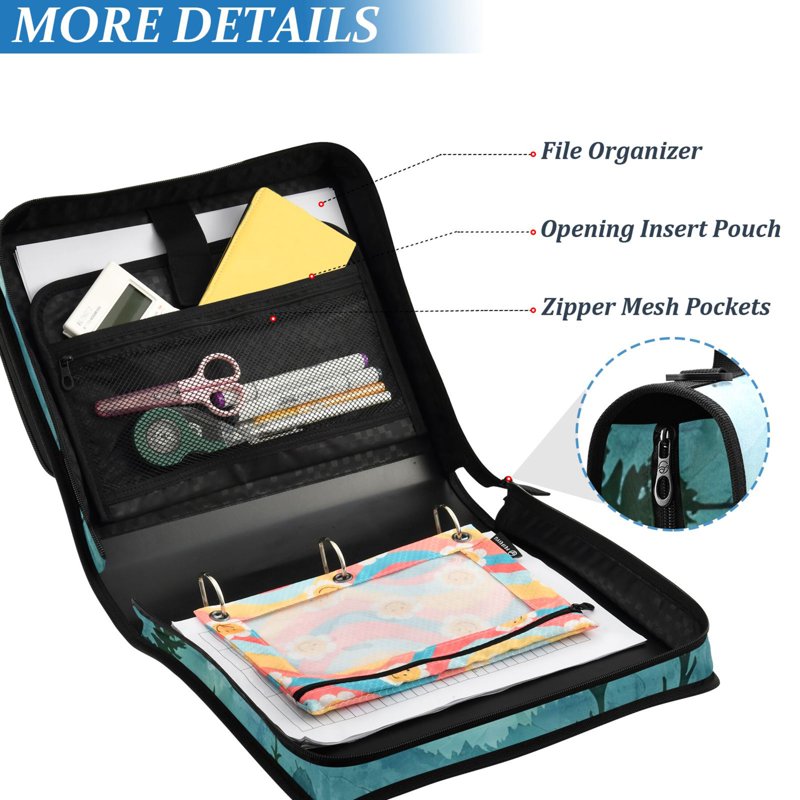 Waterproof Zipper Binder with Shoulder Strap 2 Inch D-Ring Holds 500 Sheets