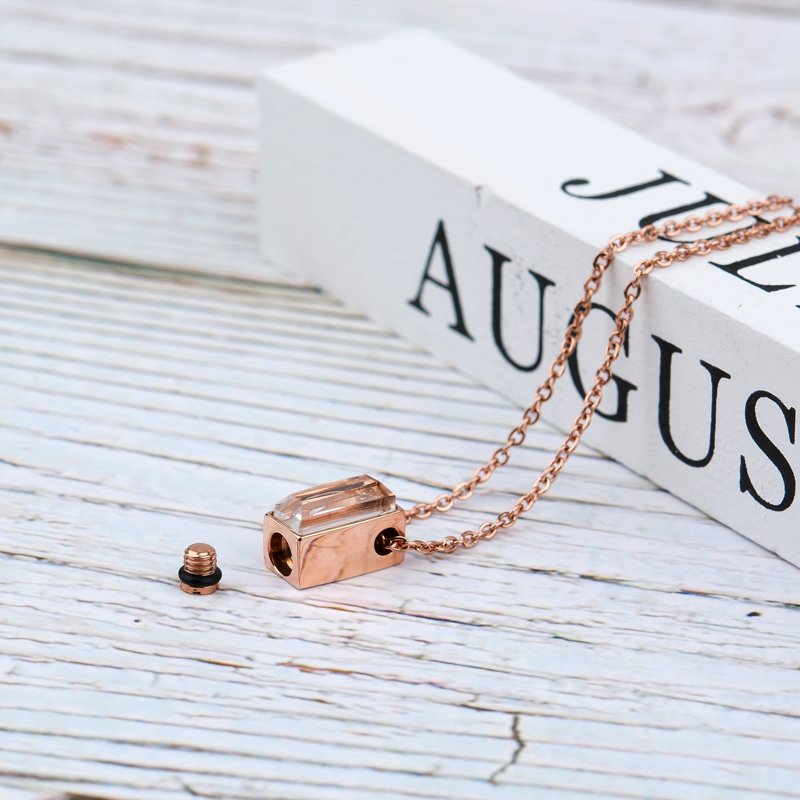 Cremation Necklace for Ashes - Mini Cube Memorial Jewelry with Discreet Compartment
