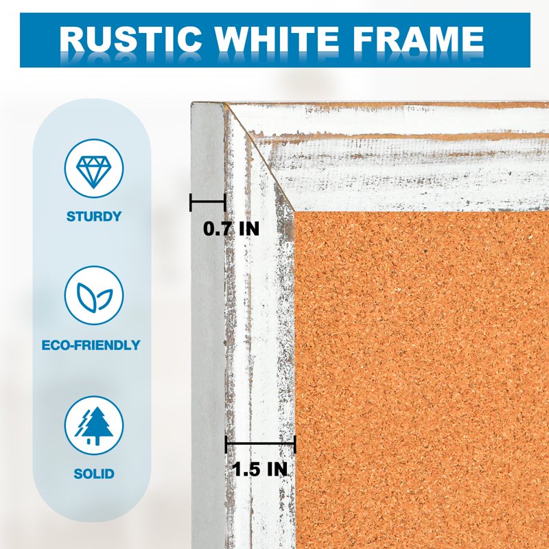 24 x 18 Inch Cork Bulletin Board with White Wooden Frame - Memo Notice Pin Board