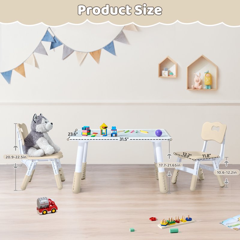Kids Adjustable Height Activity Table and Chair Set - Marble Pattern, 3 Pieces