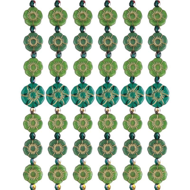Czech Glass Bead Strands for Jewelry Making - Green Hibiscus Mix, 6x7 Inch, 15 Beads Per Strand